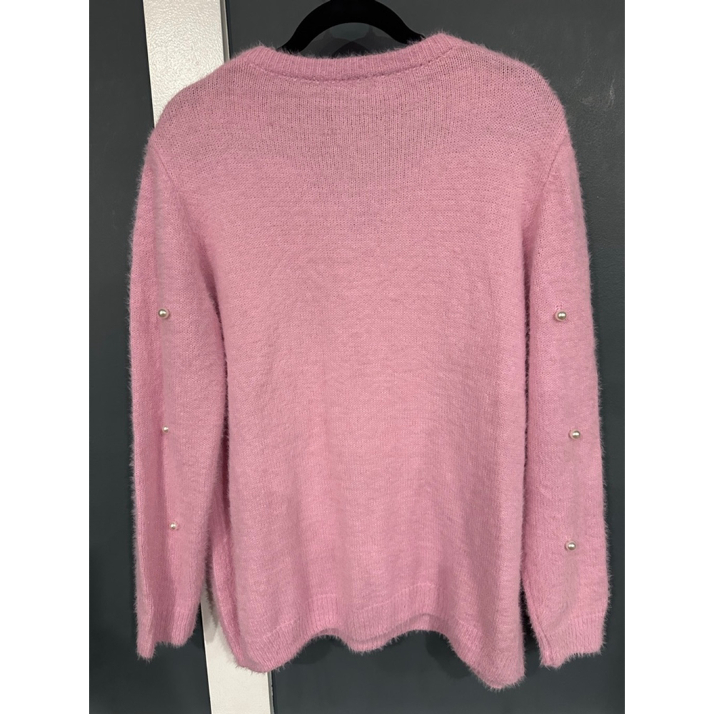 Women's Pink Pearl Embellished Quarter-Zip Sweater XXL - Picture 2 of 3
